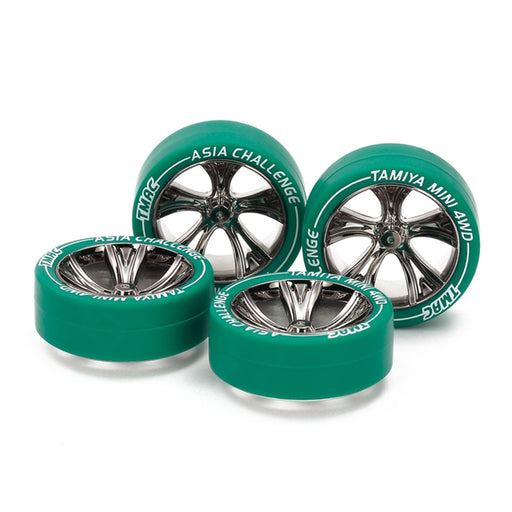 Mini 4WD GUP Low Friction Small Diameter Low Profile Tires w/A-Spoke Black Plated Green Wheel Set TMAC Limited