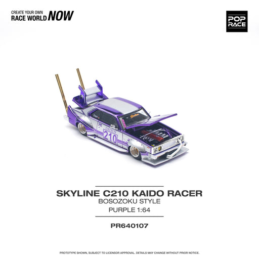 1/64 PopRace Nissan Skyline C210 Kaido Racer Bosozoku Style Purple Chrome/Silver - UNSEALED (MP)