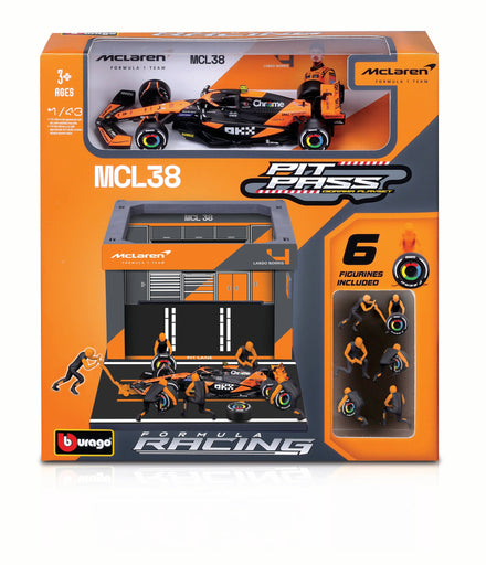 Bburago 1/43 Mclaren F1 MCL38 Formula Pit Pass Lando Norris