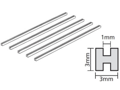 3.0mm Plastic H-Shaped Beam (1.0mm thick, 3.0 x 3.0 x 400mm long) (5 pieces)