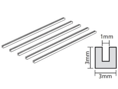 3.0mm Plastic U-Shaped Beam (1.0mm thick, 3.0 x 3.0 x 400mm long) (5 pieces)