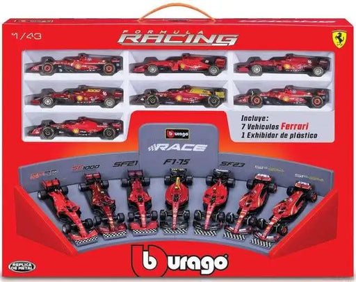 Bburago 1/43 Ferrari F1 Die-Cast Model Car 7-Pack with Display Stand Deluxe Gift Set