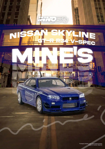 1/64 Inno64 Nissan Skyline GT-R R34 V-SPEC Tuned by MINEs Blue