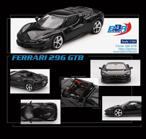 1/64 BBR Models Ferrari 296 GTB Nero Daytona Black BBRFER64003