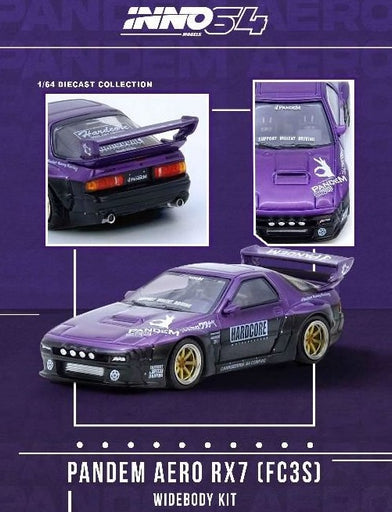 1/64 Inno64 Mazda RX7 (FC3S) Pandem Rocket Bunny Kit Purple Metallic and Black IN64-RX7FCP-PB