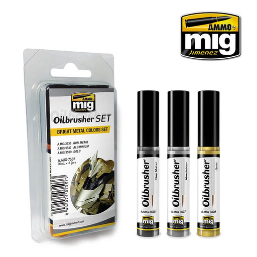 Ammo Oilbrusher Set (10ml x 3) Bright Metal Colors Set