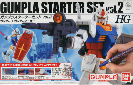 1/144 HG Gunpla Starter Set vol.2 RX-78-2 Gundam Animation Color ver. & Gundam Marker GM02 Extra-Fine Panel Lining Pen Gray.