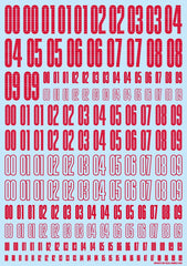 CND Number Decals Red (110mm x 156mm) (1 sheet)