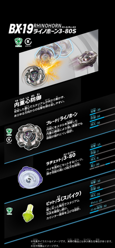 Takara Tomy Beyblade BX-19 Booster Rhino Horn 3-80S