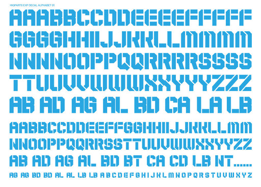 EXP Alphabet Decals 01 Sky Blue (14cm x 10cm) (1 sheet)