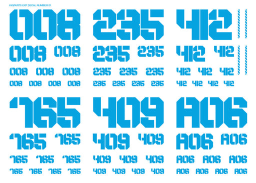 EXP Number Decals 01 Sky Blue (14cm x 10cm) (1 sheet)