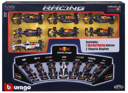 Bburago 1/43 Red Bull Racing F1 Die-Cast Model Car 7-Pack with Display Stand Deluxe Gift Set