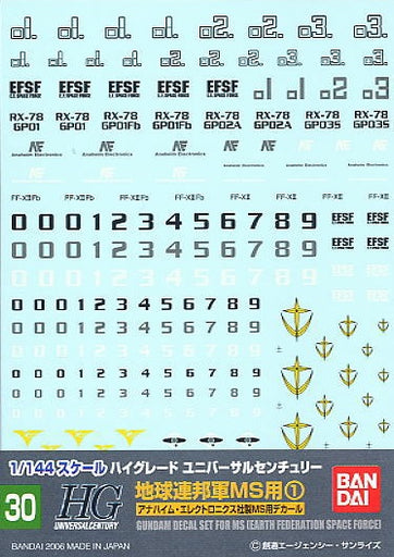 Gundam Decal #030 for 1/144 scale E.F.S.F. MS #1