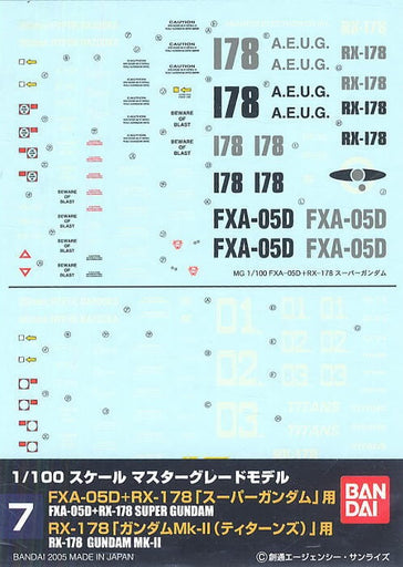Gundam Decal #007 for 1/100 MG Gundam Mk-II Titans ver. & 1/100 MG Super Gundam