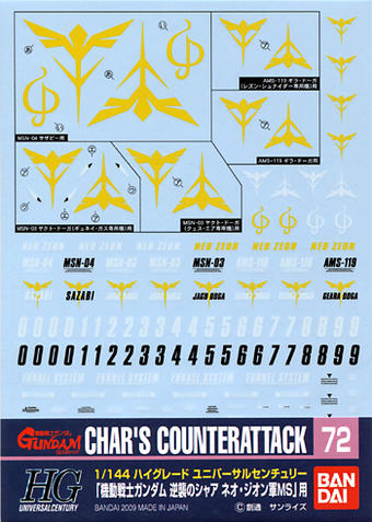Gundam Decal #072 for 1/144 scale Char's Counterattack MS (Neo Zeon)
