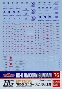 Gundam Decal #076 for 1/144 HGUC #100 Unicorn Gundam Destroy Mode & 1/144 HGUC #101 Unicorn Gundam Unicorn Mode