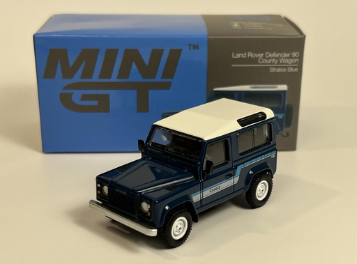 1/64 Mini GT Land Rover Defender 90 County Wagon Stratos Blue LHD (MP)