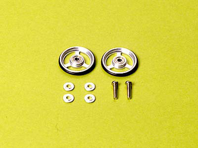 Mini 4WD GUP #161 17mm Aluminum Ball-Race Rollers with Rubber Rings (3-Spoke Type) (2 pieces)