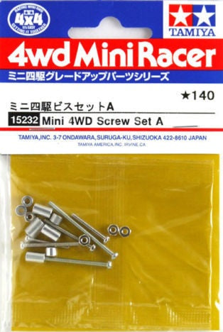 Mini 4WD GUP #232 Mini 4WD Screw Set A (30/20/15mm Screw x 2 each, 6.7/3.0mm Spacer x 4 each, 2mm Nut x 4)