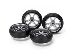Mini 4WD GUP #491 Large Diameter V Spoke Narrow Wheels (with Arched Tires)