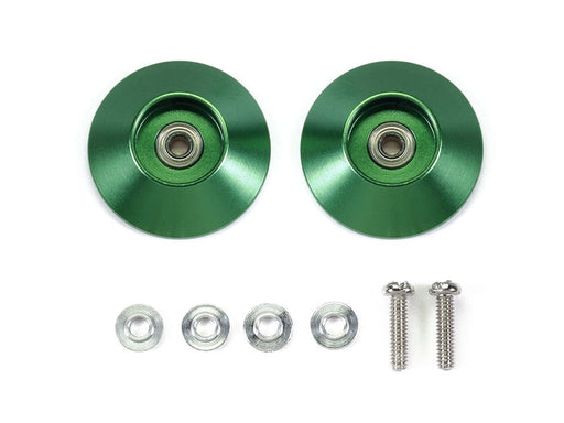 Mini 4WD GUP HG 19mm Tapered Aluminum Ball-Race Rollers Green (Ringless) (2 pieces)