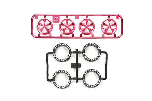 Mini 4WD GUP Low Height Tire & Pink Plated Wheel Set (5 Spoke)