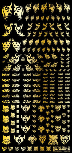Tattoo Decals 01 (Heart) Gold (110mm x 235mm) (1 sheet)