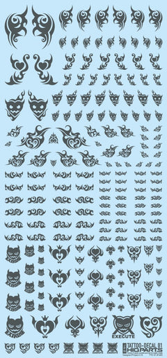 Tattoo Decals 01 (Heart) Gray (110mm x 235mm) (1 sheet)