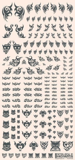 Tattoo Decals 01 (Heart) Gray (110mm x 235mm) (1 sheet)