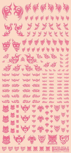 Tattoo Decals 01 (Heart) Pink (110mm x 235mm) (1 sheet)