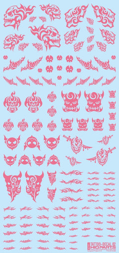 Tattoo Decals 02 (Skull) Pink (110mm x 235mm) (1 sheet)