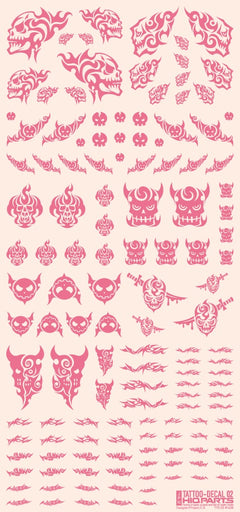Tattoo Decals 02 (Skull) Pink (110mm x 235mm) (1 sheet)