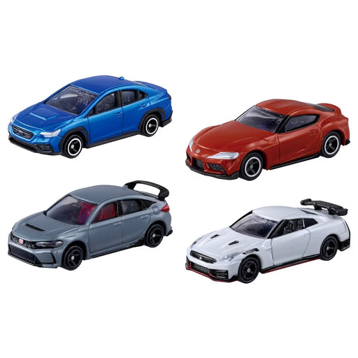 1/64 Tomica Sports Car Special Selection Set (Subaru WRX S4 STI Sport R EX Blue, Toyota GR Supra Red, Honda Civic Type R Gray, Nissan GT-R Nismo White)