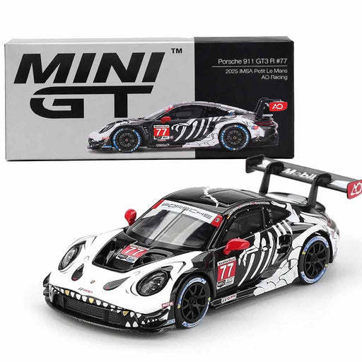 1/64 Mini GT Porsche 911 GT3 R #77 AO Racing 2025 IMSA Petit Le Mans Skeleton Rexy (MP)